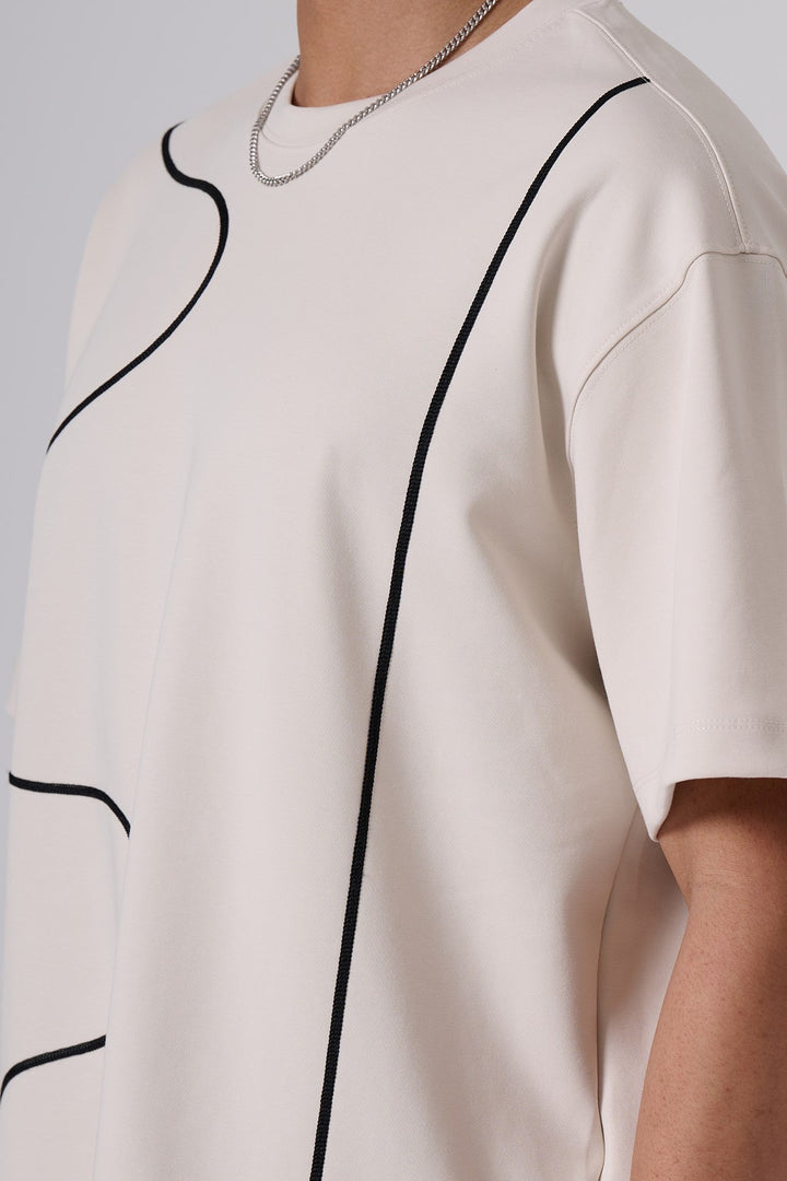 2512 T-shirt with constrast drawing in Beige