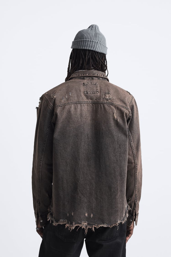 ZARA OVERDYED DENIM OVERSHIRT BLACK/BROWN