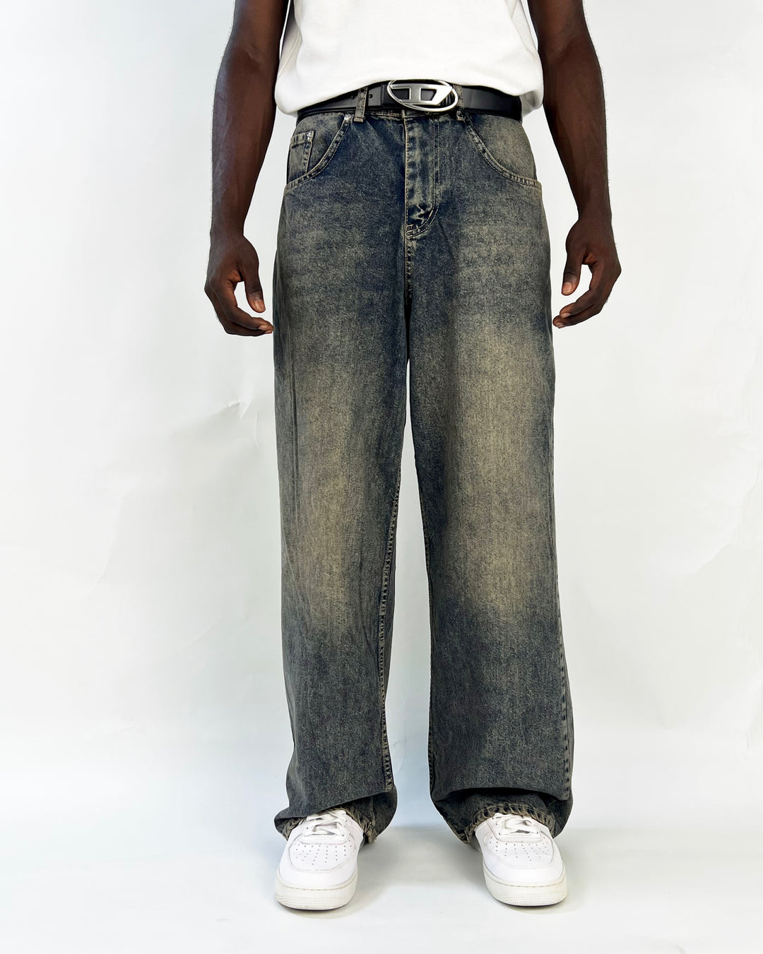 GIESTO acid wash oversized jeans in dark blue