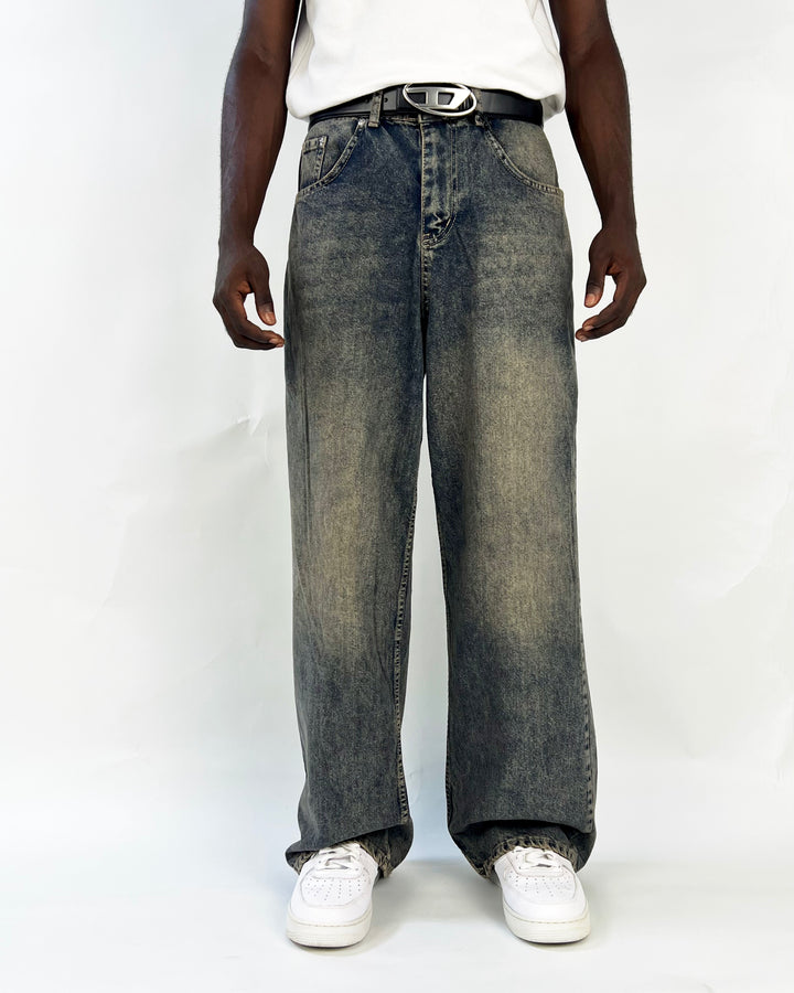 GIESTO acid wash oversized jeans in dark blue