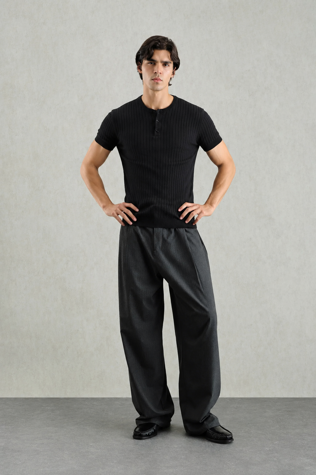 Giesto Henley Shortsleeve Shirt in Black