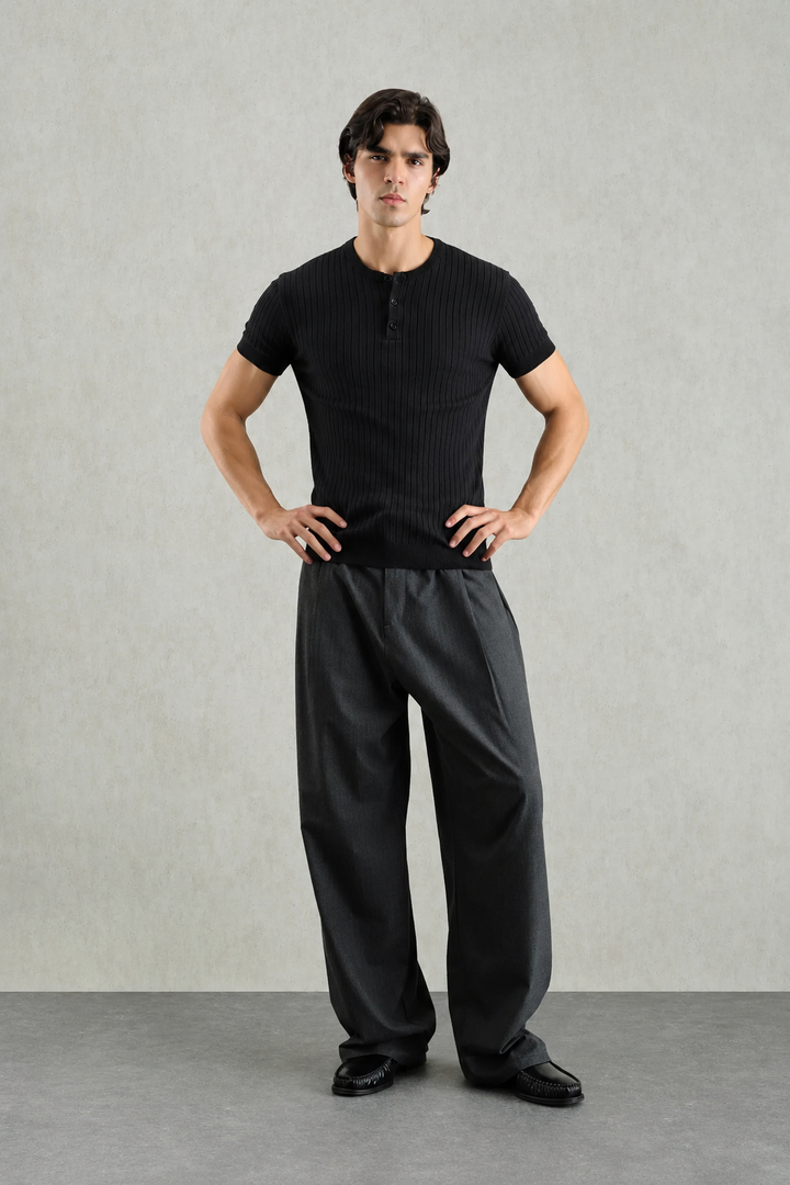 Giesto Henley Shortsleeve Shirt in Black