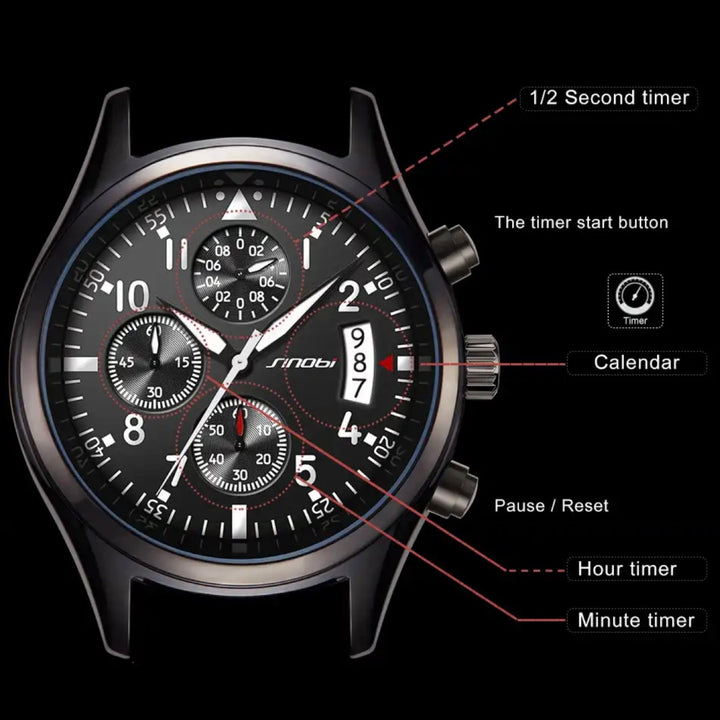 Sinobi Pilot Chronograph wrist watch in black