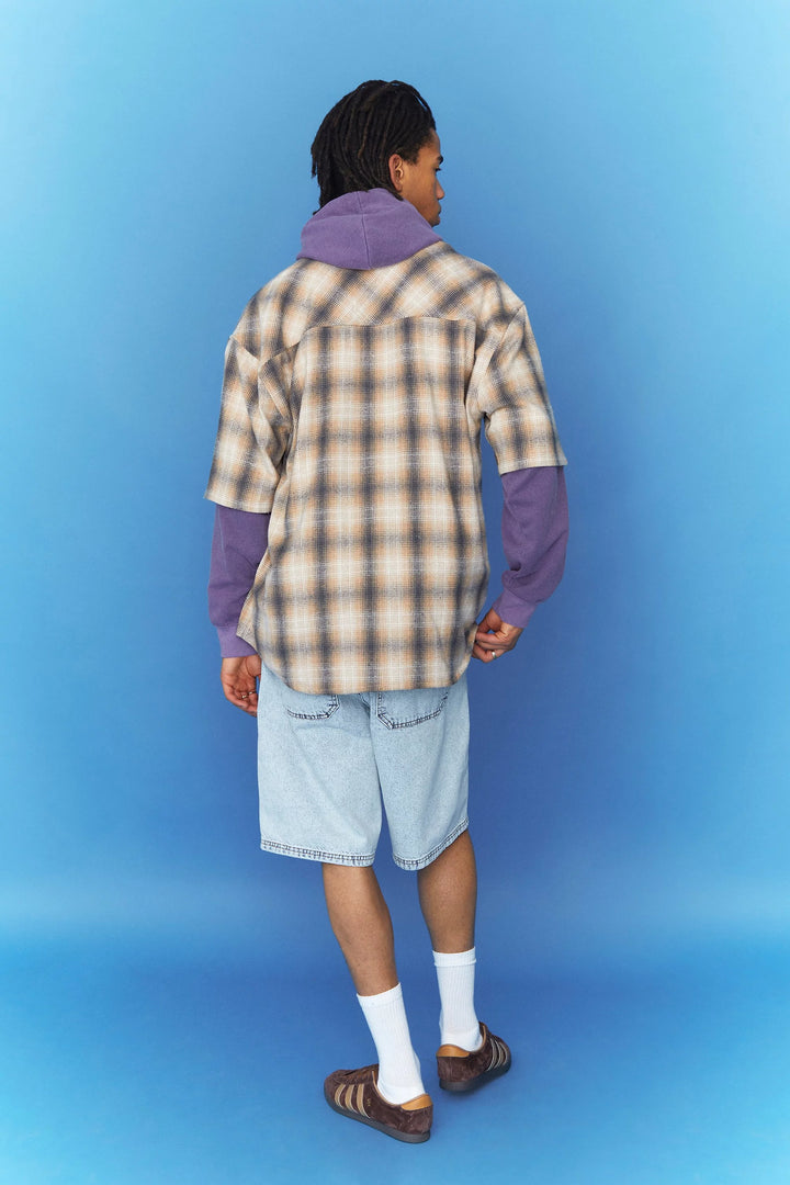 BOOHOOMAN SKATE FIT CONTRAST STITCH DENIM SHORTS BLUE