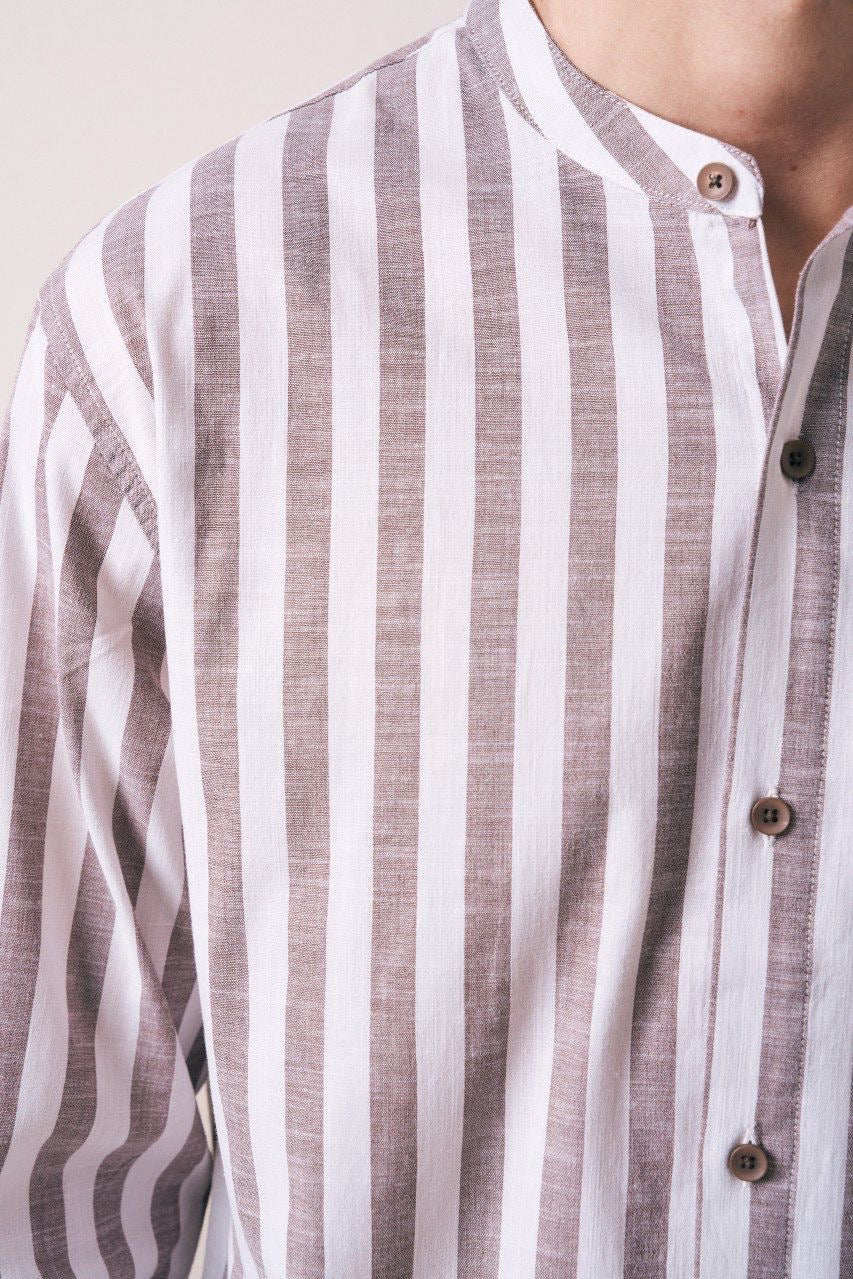 Massimo striped tab collar in brown