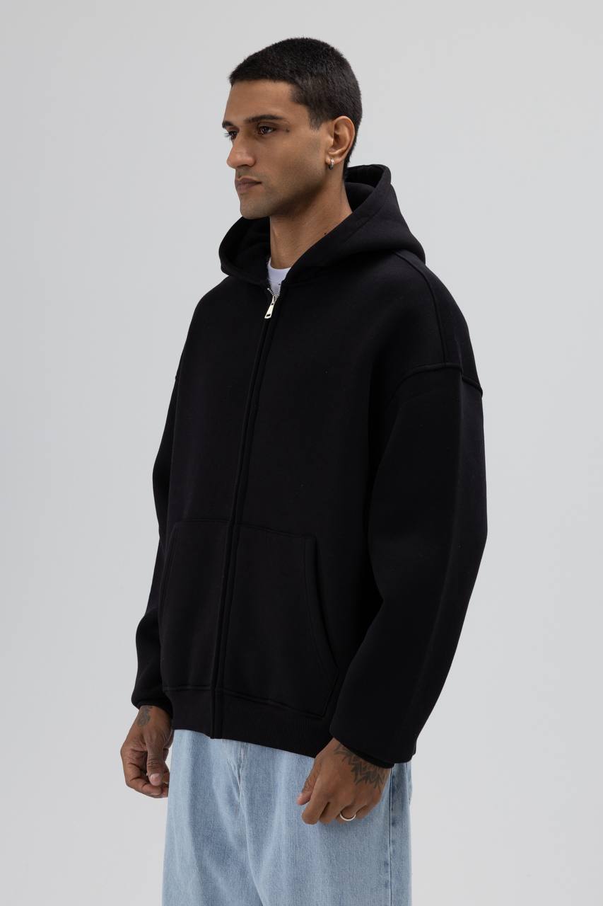 Essence of Life Heavyweight Zip through Hoodie in Black