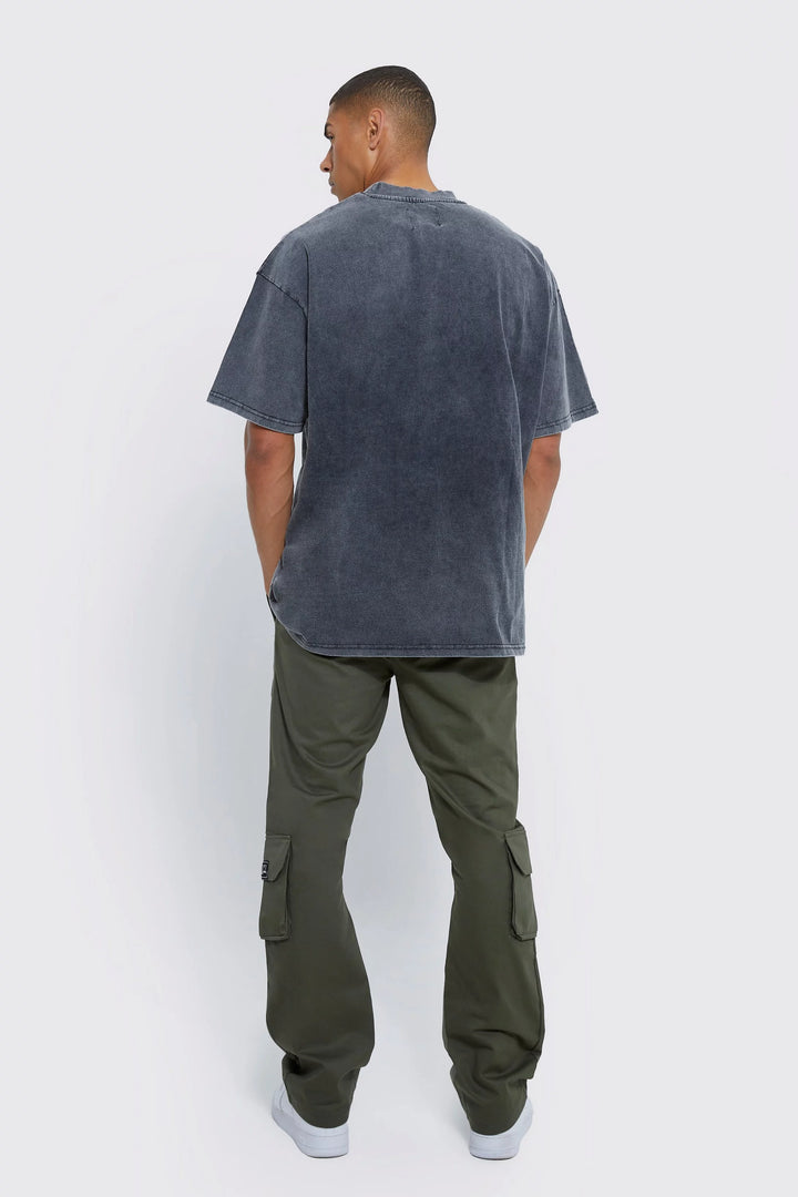 BOOHOOMAN FIXED SLIM FLARE COLOURBLOCK CARGO TROUSER