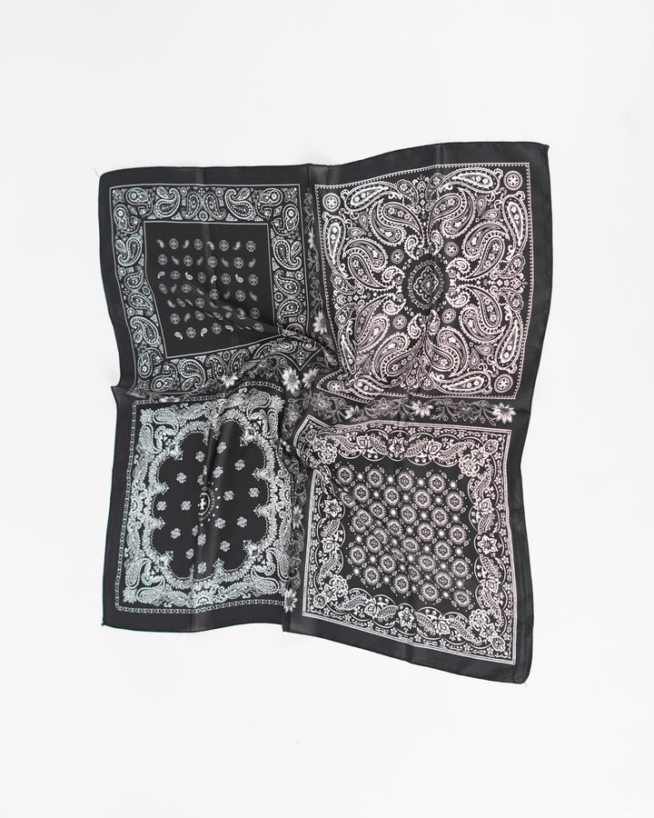 Paisley Print Silk Scarf in Black/White