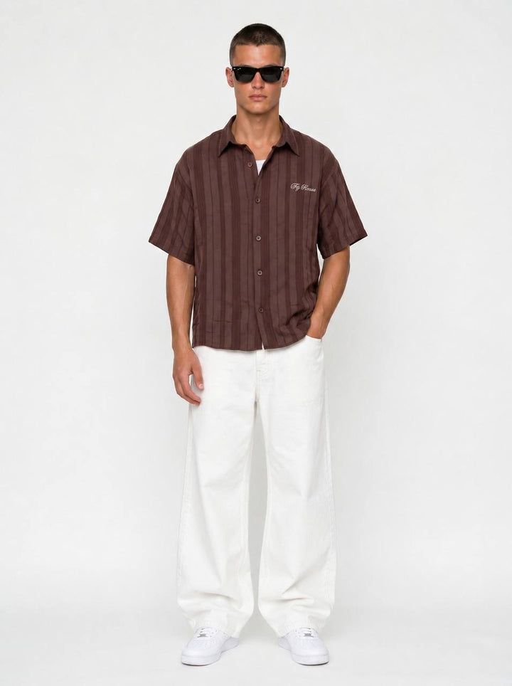 Essence of Life Ravage Studios Striped Shirt in Brown