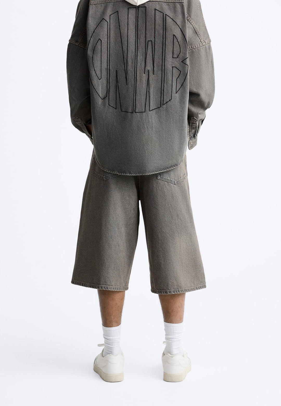 ZARA OVERDYED DENIM BERMUDA SHORTS BLUE GREY
