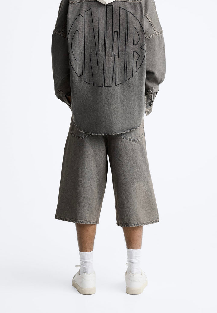 ZARA OVERDYED DENIM BERMUDA SHORTS BLUE GREY