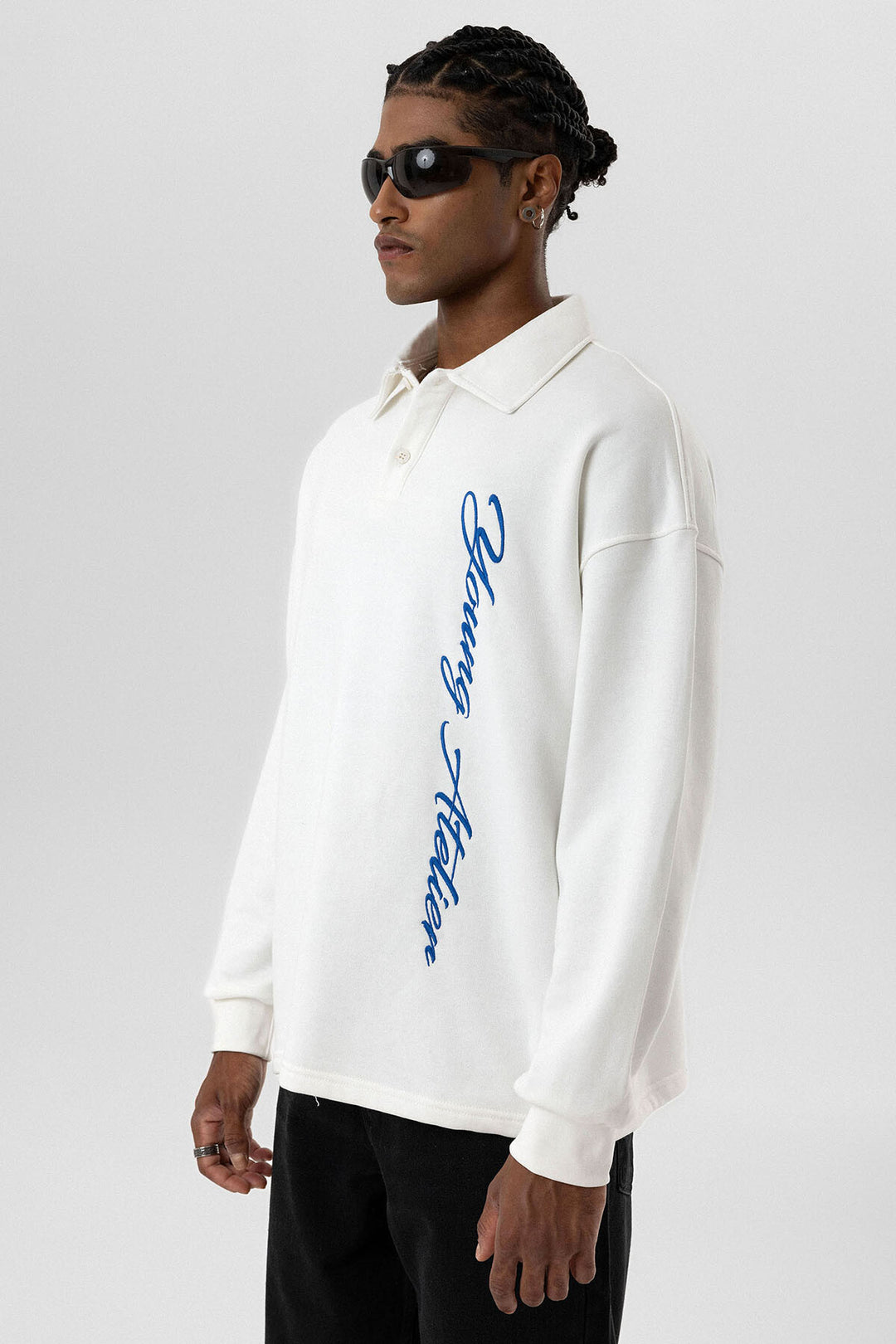 VAMOS POLO COLLAR LETTER DETAILED OVERSIZE SWEATSHIRT ECRU