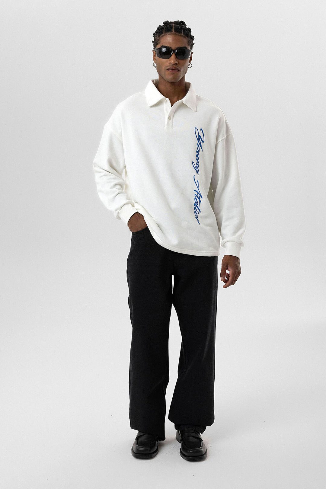 VAMOS POLO COLLAR LETTER DETAILED OVERSIZE SWEATSHIRT ECRU