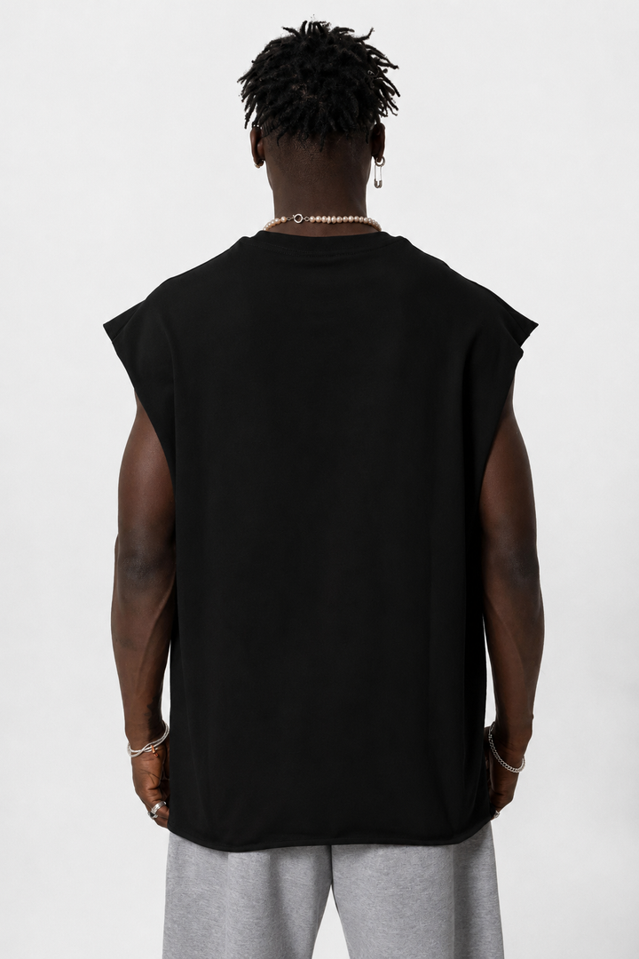 Vamos Oversized Sleeveless T-shirt in Black