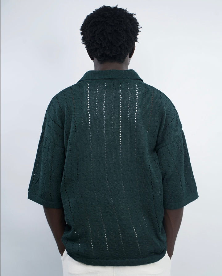 GIESTO knitted polo shirt in dark green