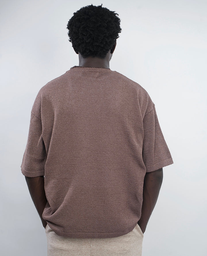 GIESTO knit polo with stitching in brown