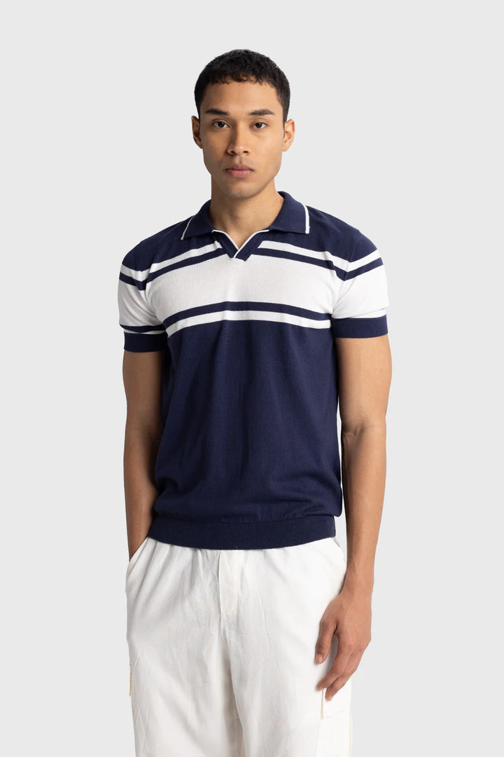 GIESTO knit polo shirt in blue and white