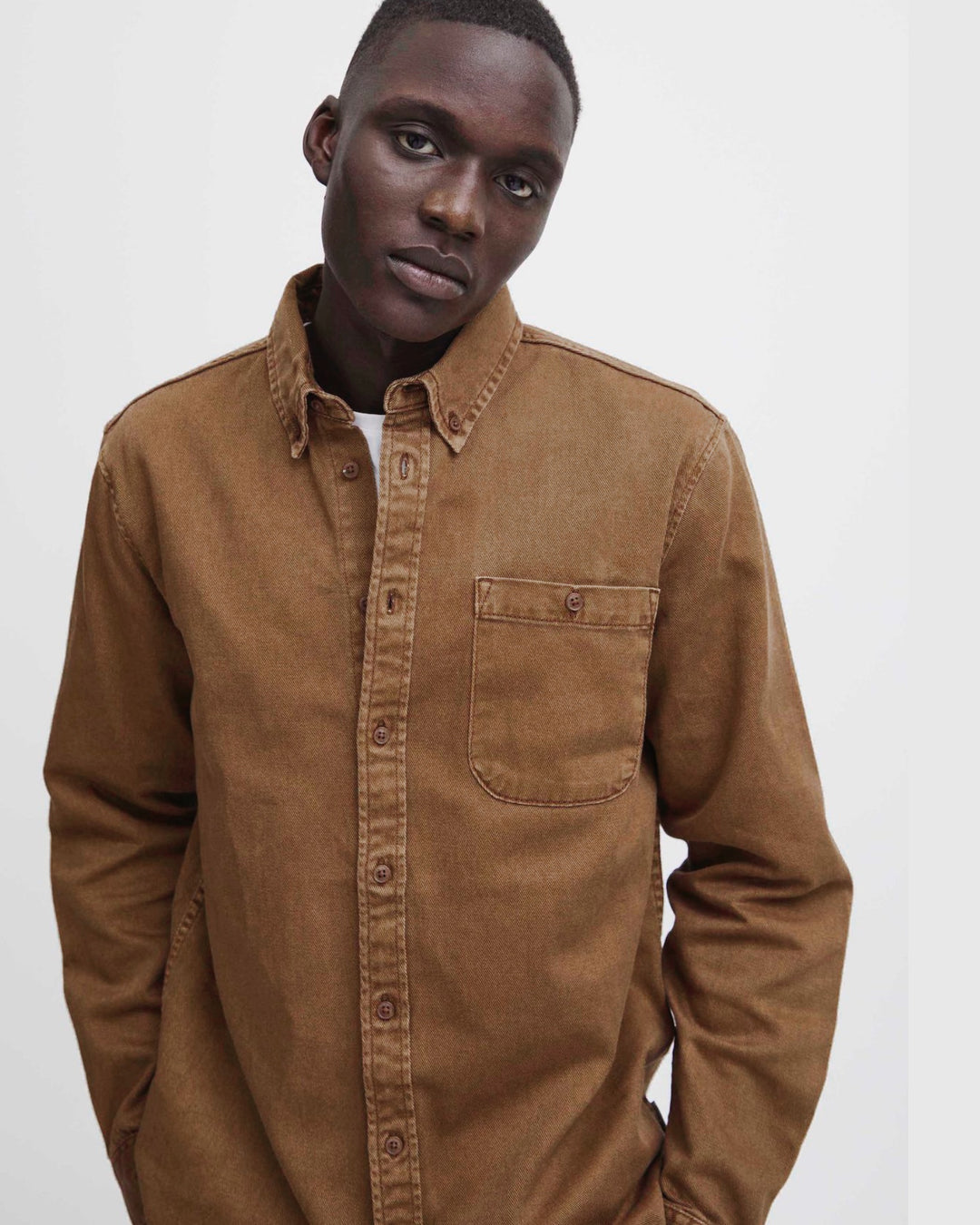 Blend washed denim shirt in buckthorn brown