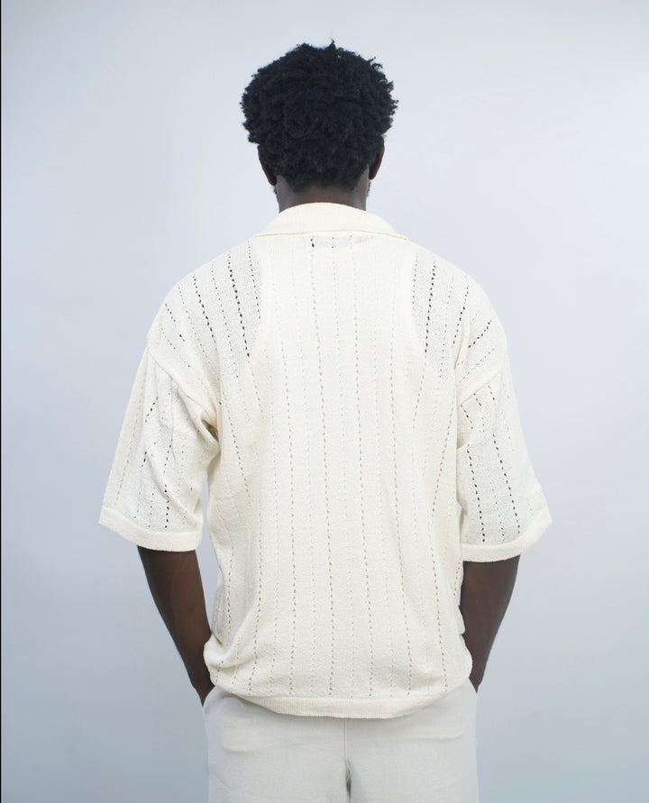 GIESTO knitted polo shirt in off white