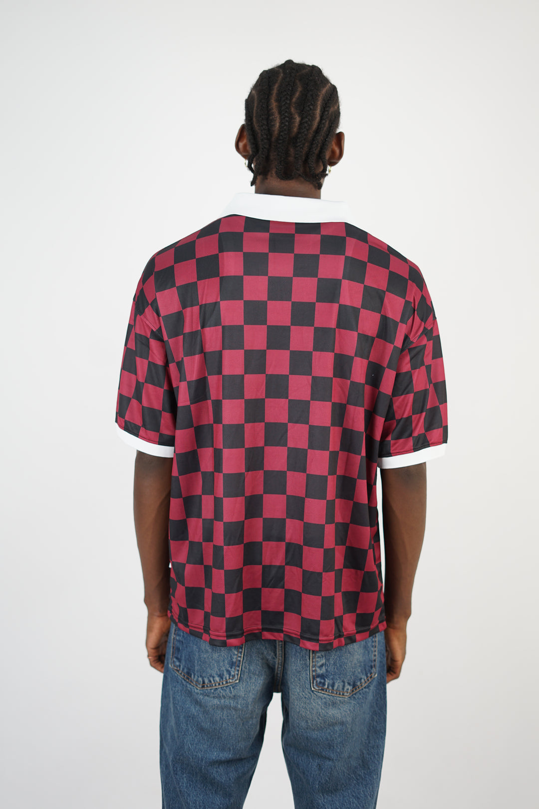 Vamos Atelier Oversize Checkered Jersey T-shirt in Burgundy/Black