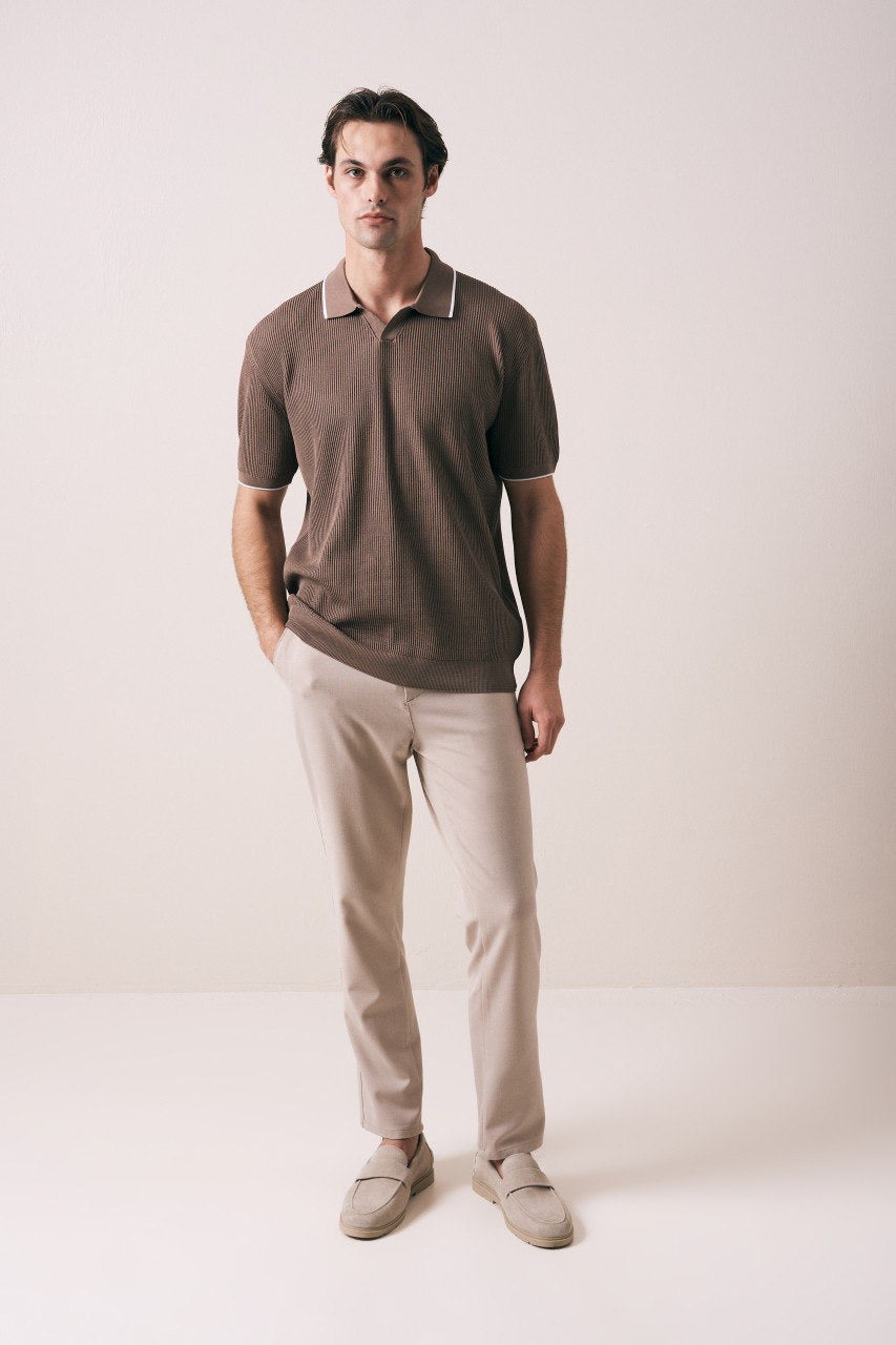 Massimo Collar detail polo shirt in brown