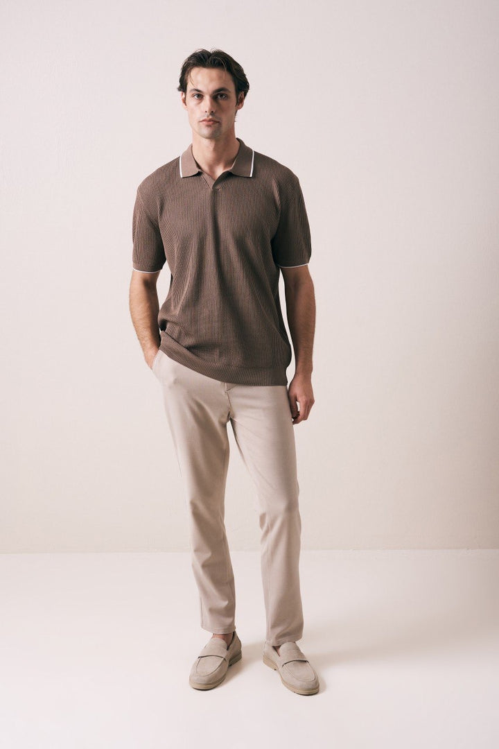 Massimo Collar detail polo shirt in brown