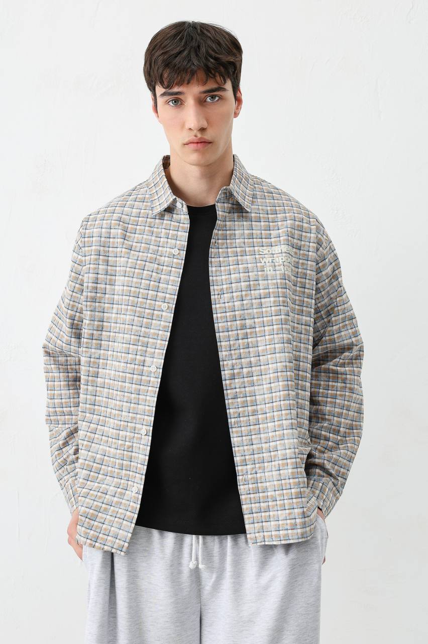 Vamos Soft In Steel Text Print Overshirt