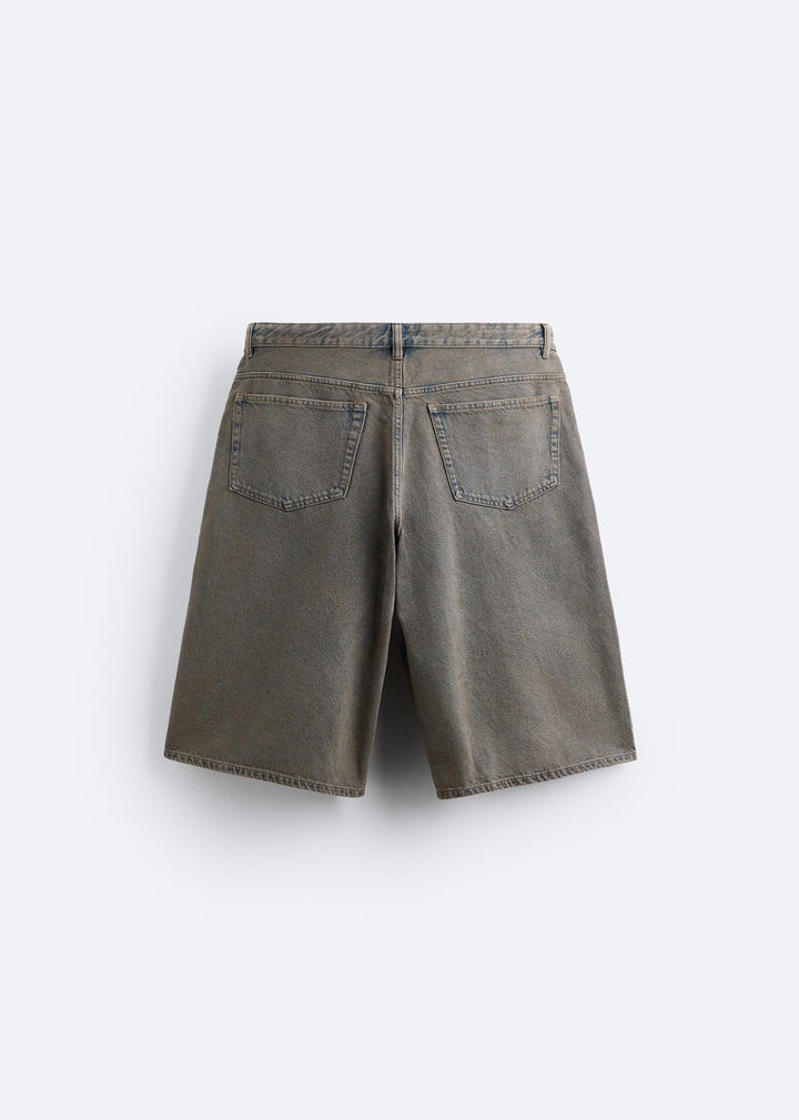 ZARA OVERDYED DENIM BERMUDA SHORTS BLUE GREY