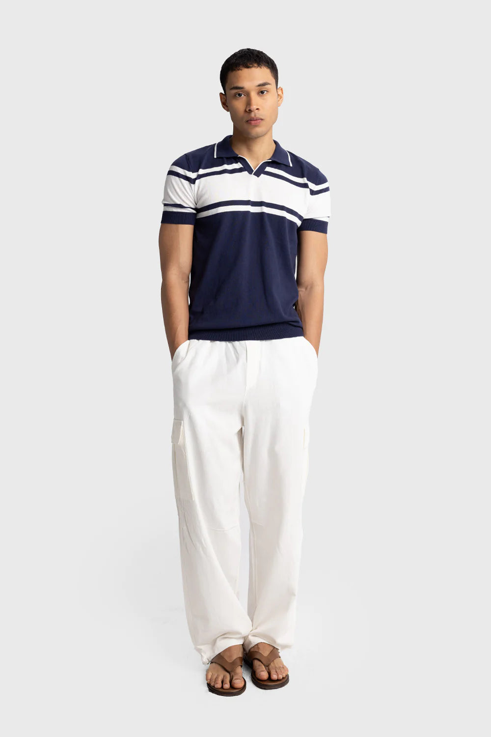 GIESTO knit polo shirt in blue and white