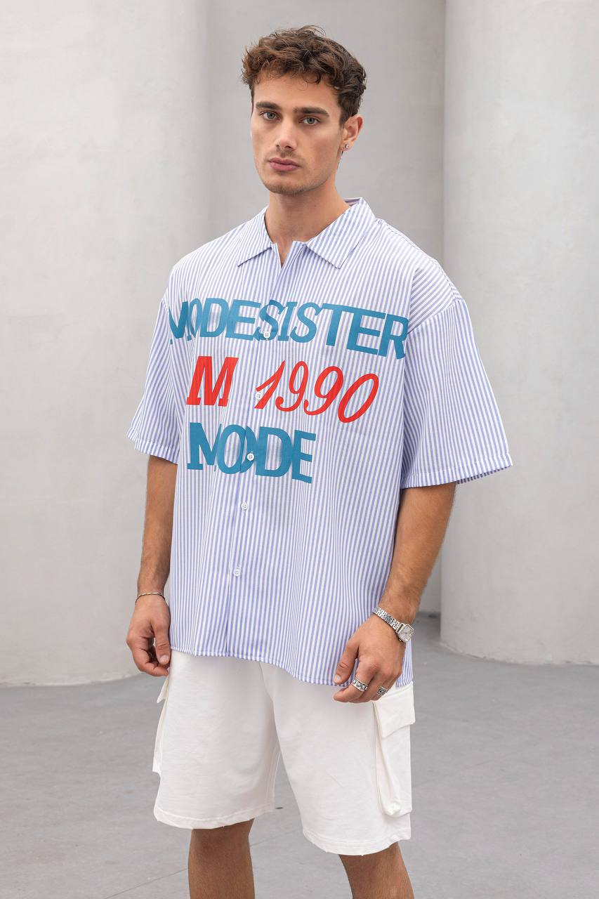 2morrow Men's Oversize Short Sleeve Printed Shirt - Mode 1990