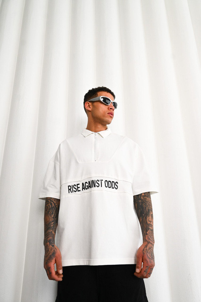 Mechanic Oversized Boxy Zip Short Sleeve Shirt in White