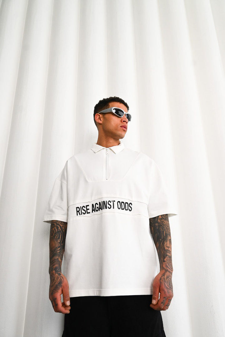 Mechanic Oversized Boxy Zip Short Sleeve Shirt in White