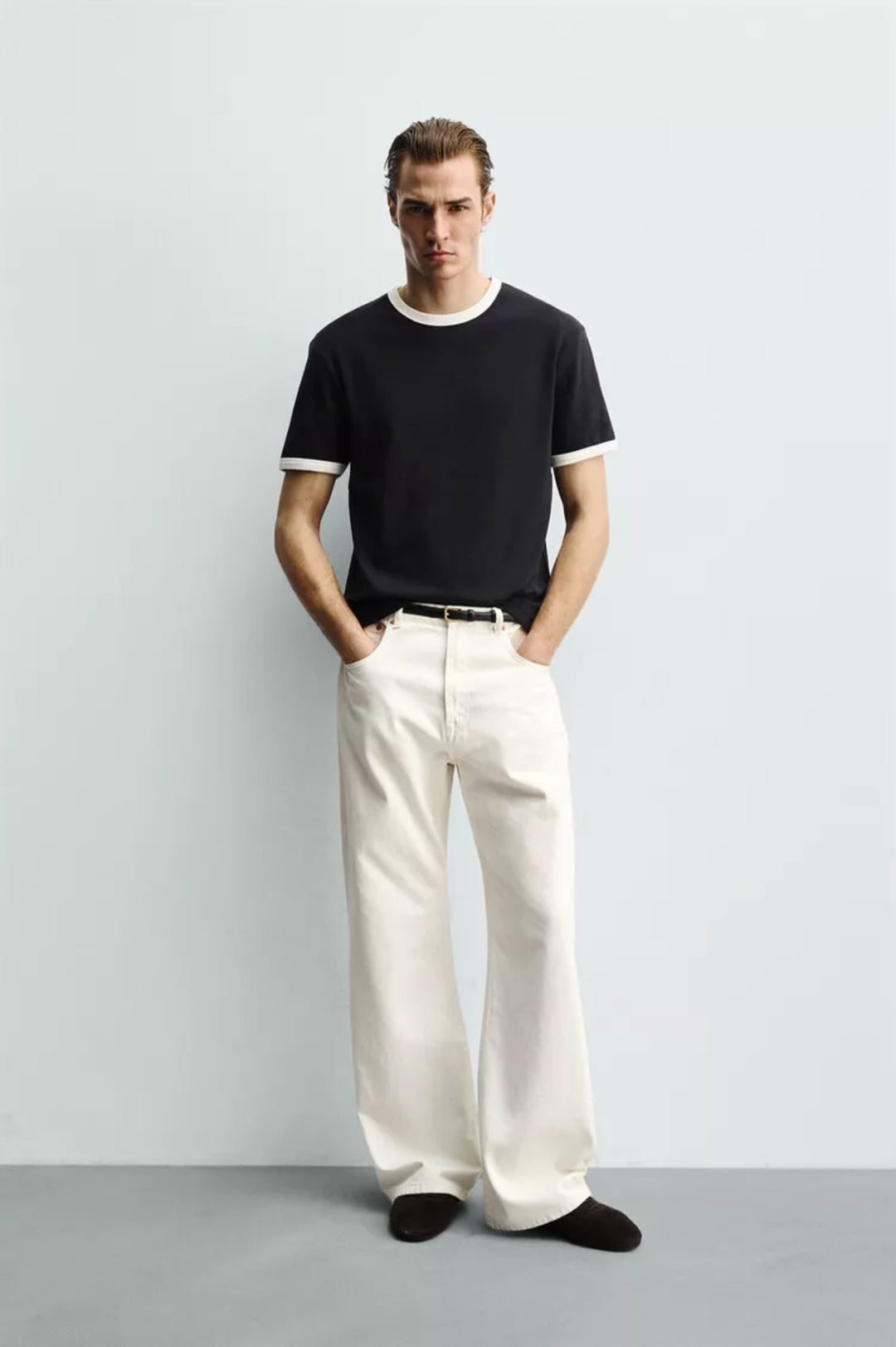 Vamos Contrast Collar Oversized T-shirt in Black