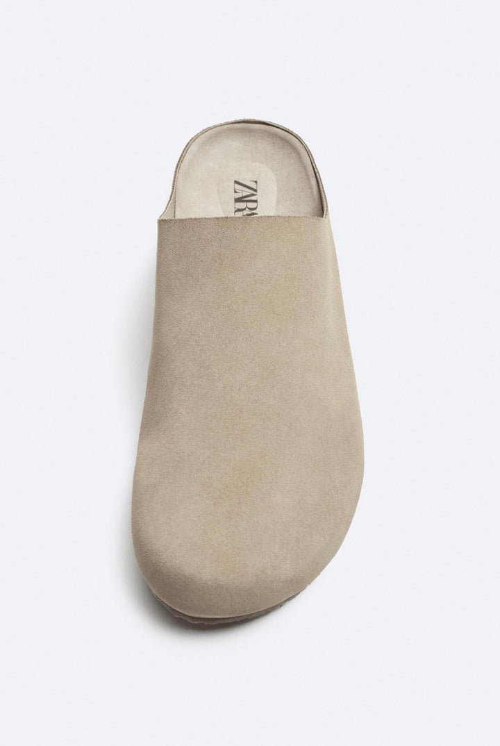 ZARA MINIMALIST SPLIT SUEDE CLOGS SAND BROWN