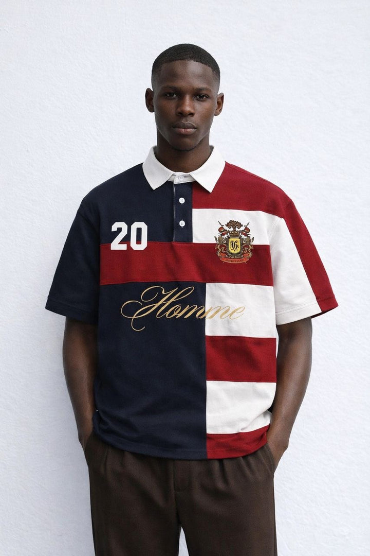 Garm Island Homme Embroidered Rugby Polo T-shirt in Red