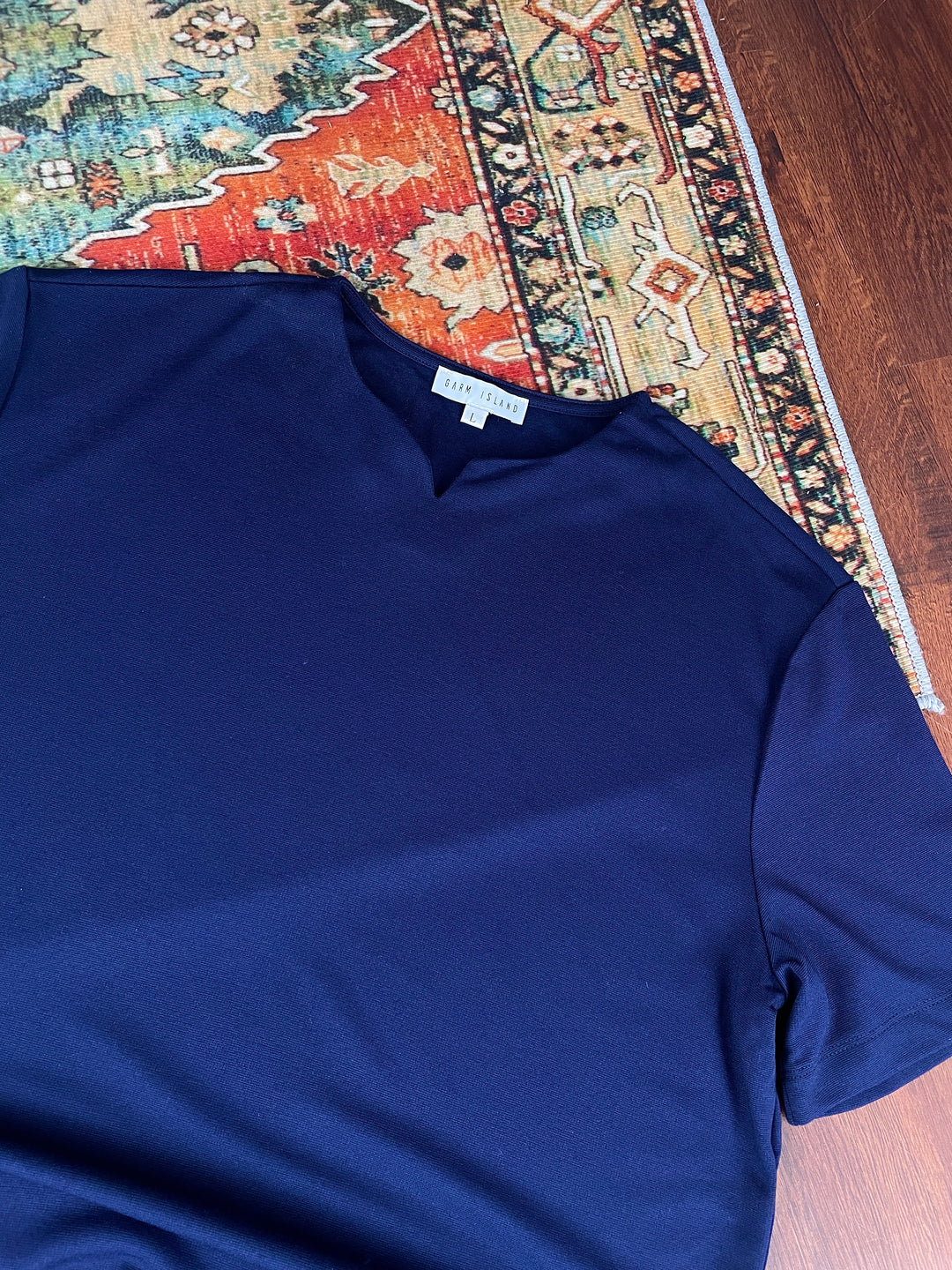 Garm Island NEW Notch Neck T-shirt in Navy Blue