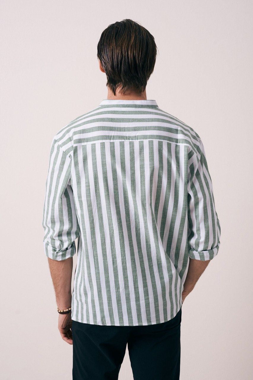 Massimo striped tab collar in green