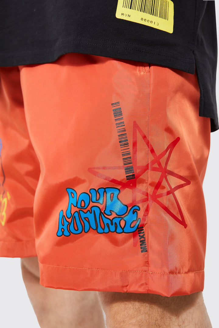 BOOHOOMAN TALL ELASTIC WAIST GRAFFITI TOGGLE SHORT