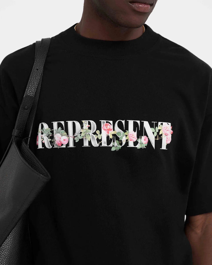 REPRESENT FLORAL INITIAL T-SHIRT IN BLACK