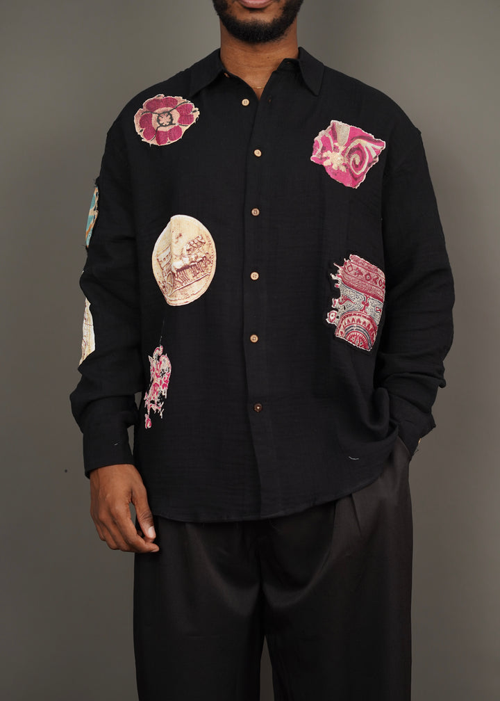 2512 Floral Patched Longsleeve Shirt in Black