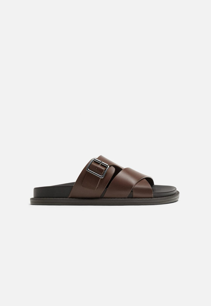 ZARA CRISS CROSS SANDALS WITH BUCKLE IN BROWN