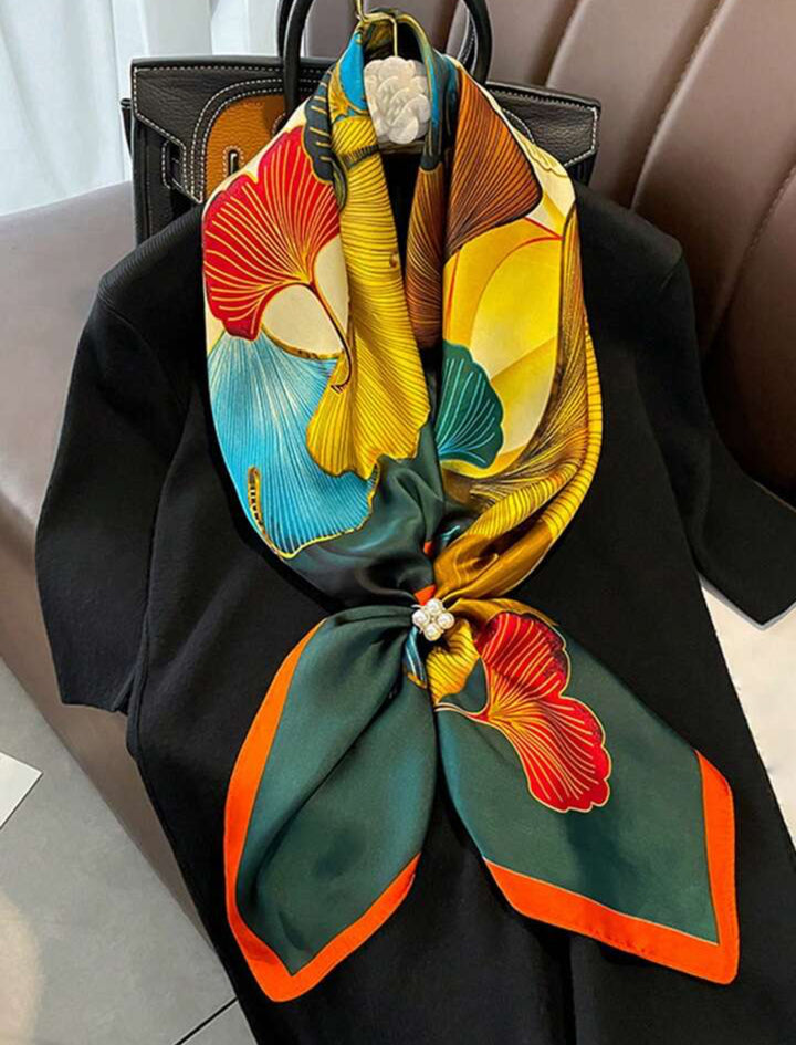 Floral Square Print Silk Scarf