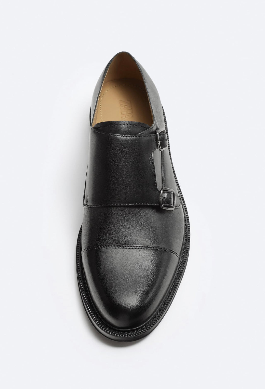 ZARA LEATHER MONK SHOES IN BLACK
