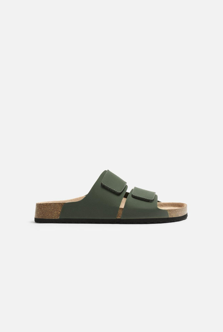 ZARA RUBBERIZED DOUBLE STRAP SANDALS GREEN