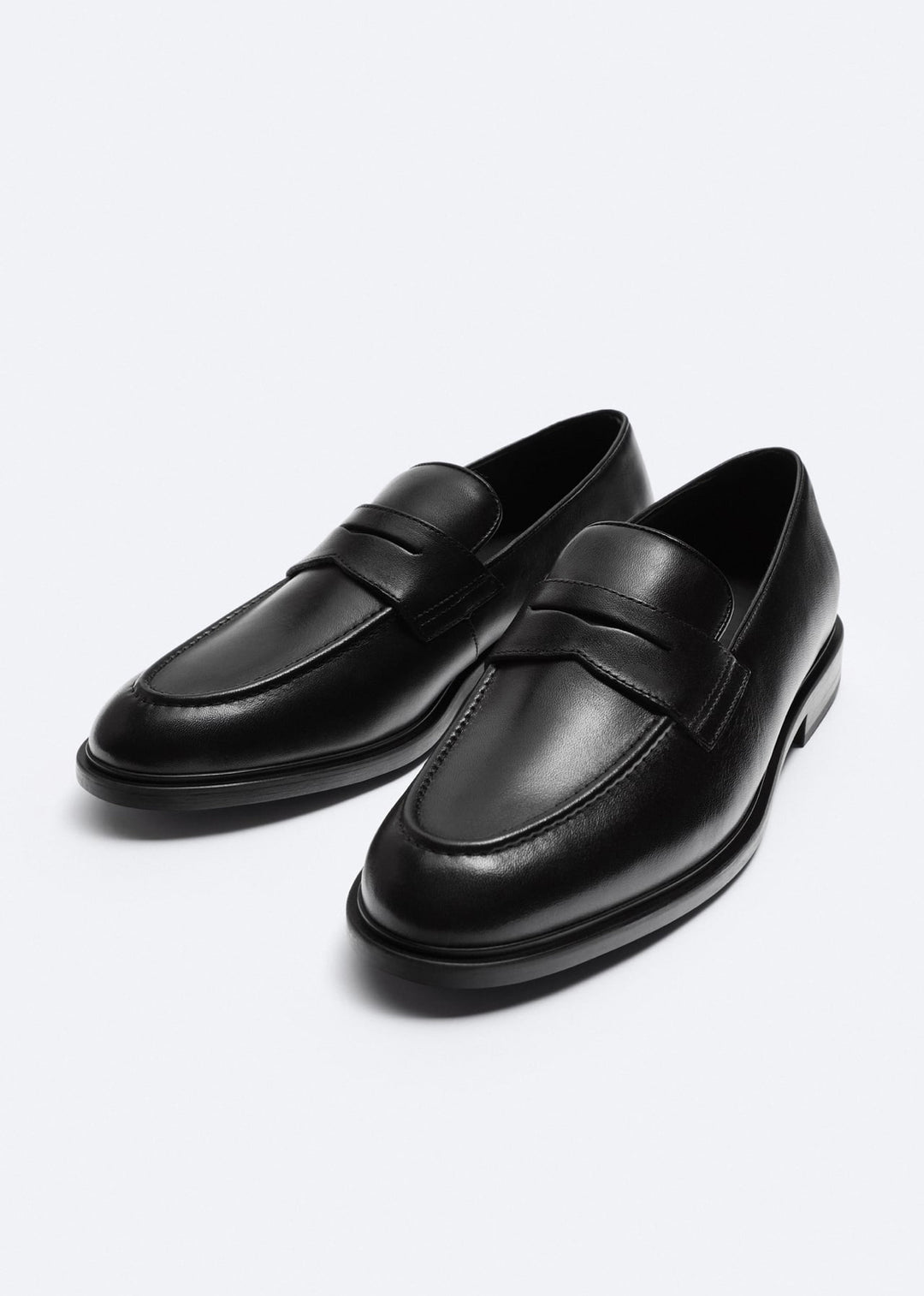 ZARA LEATHER STRAP PENNY LOAFERS BLACK