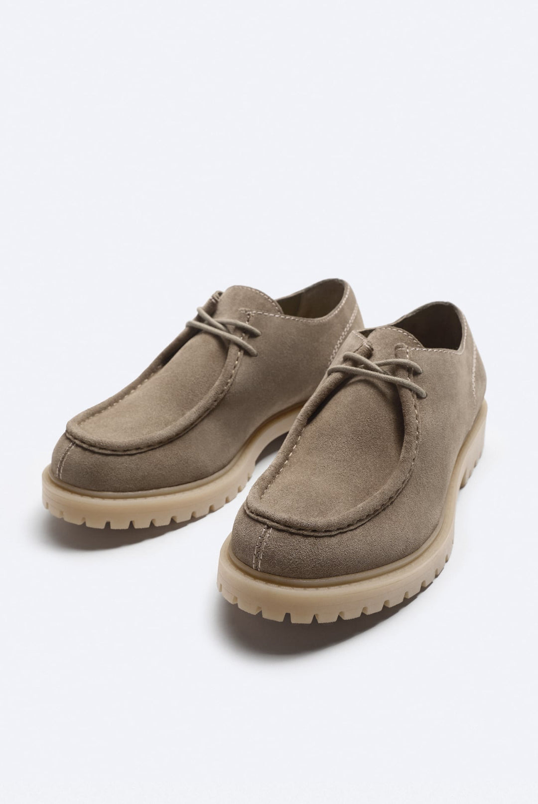 ZARA SPLIT SUEDE SHOES WITH MOC TOE TAUPE GREY
