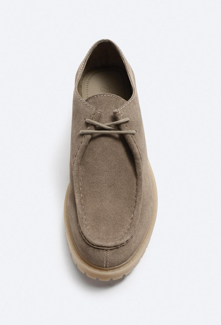 ZARA SPLIT SUEDE SHOES WITH MOC TOE TAUPE GREY