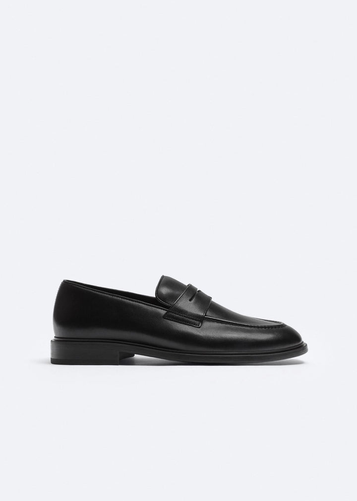 ZARA LEATHER STRAP PENNY LOAFERS BLACK