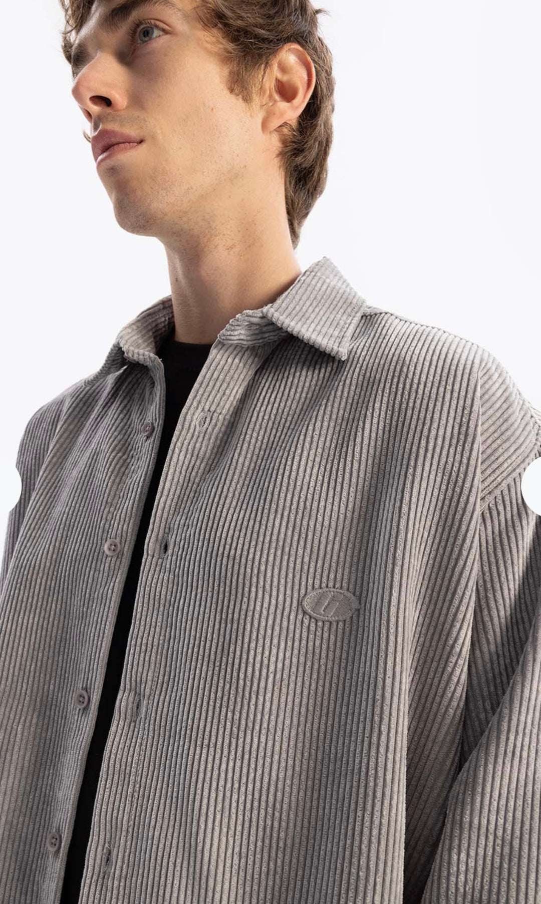 Giesto pleated corduroy shirt in grey