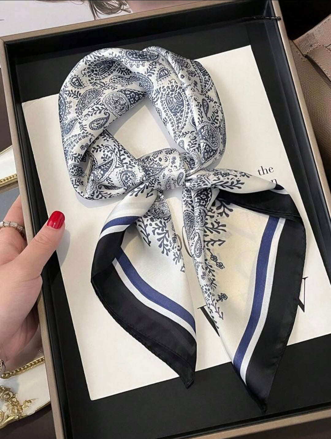 Midnight Paisley Print Silk Scarf in blue